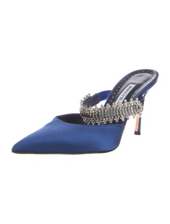 Manolo Blahnik Satin Crystal Embellishments Mules