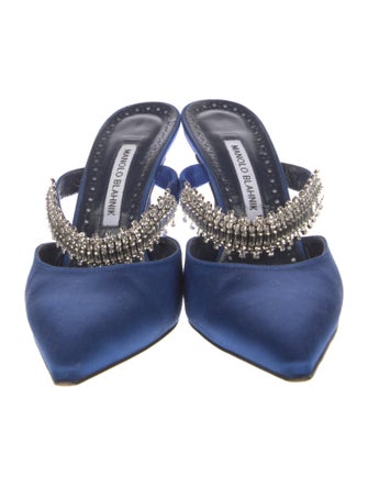 Manolo Blahnik Satin Crystal Embellishments Mules