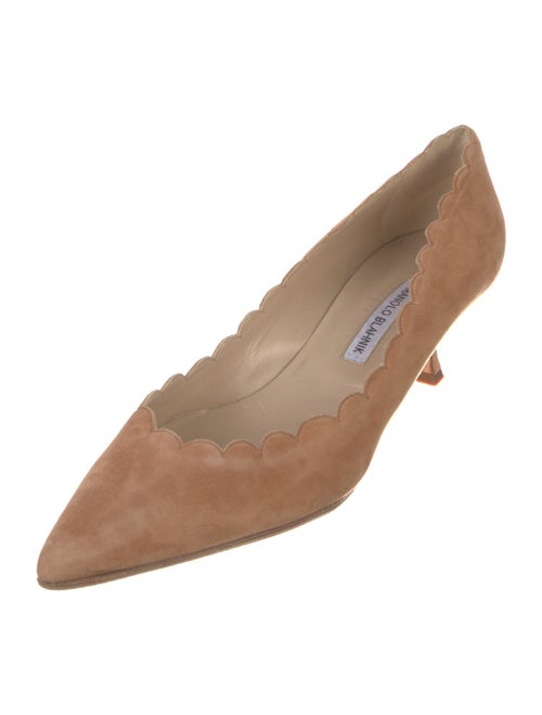 Manolo Blahnik Suede Scalloped Accent Pumps