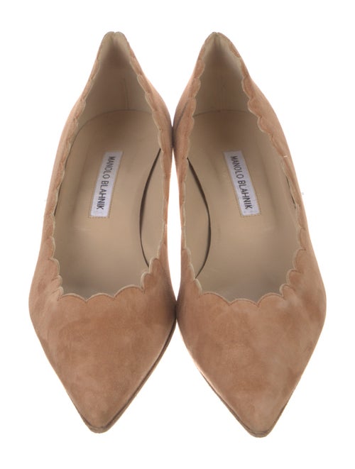 Manolo Blahnik Suede Scalloped Accent Pumps