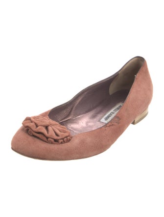 Manolo Blahnik Suede Floral Print Flats