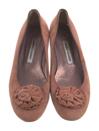 Manolo Blahnik Suede Floral Print Flats
