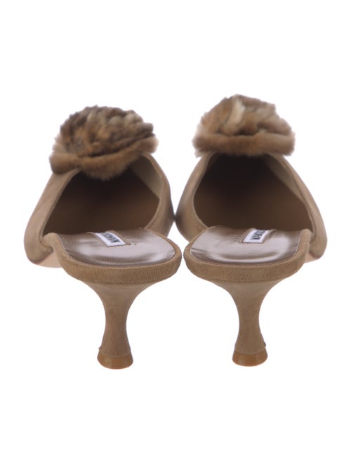 Manolo Blahnik Suede Fur Trim Mules