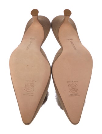 Manolo Blahnik Suede Fur Trim Mules