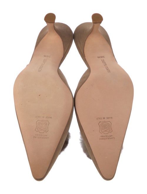 Manolo Blahnik Suede Fur Trim Mules