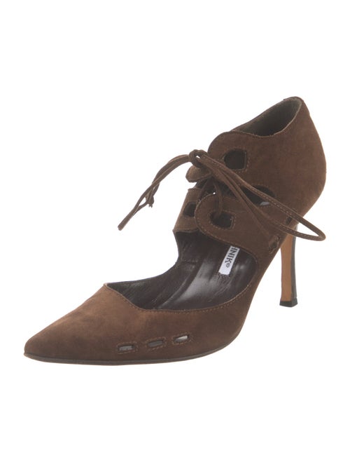 Manolo Blahnik Suede Lasercut Accents Pumps