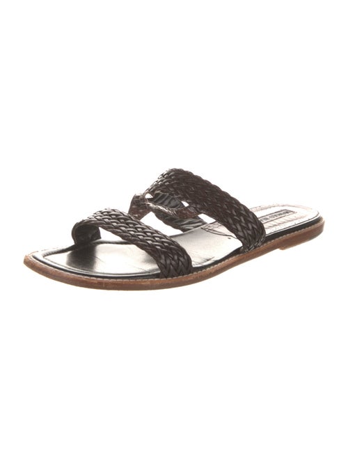 Manolo Blahnik Leather Braided Accents Slides