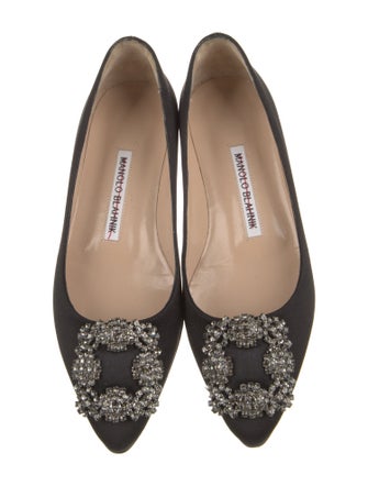Manolo Blahnik Satin Crystal Embellishments Flats