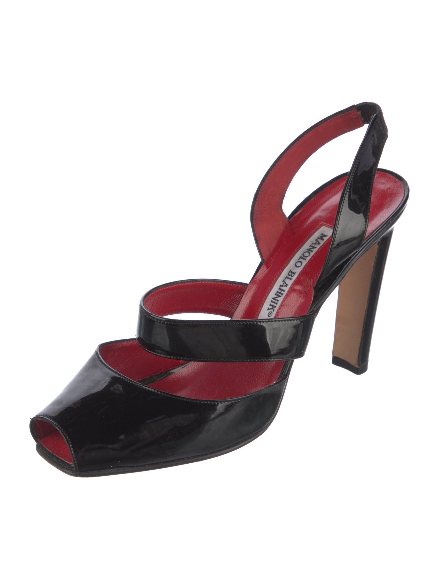 Manolo Blahnik Patent Leather Colorblock Pattern Slingback Pumps