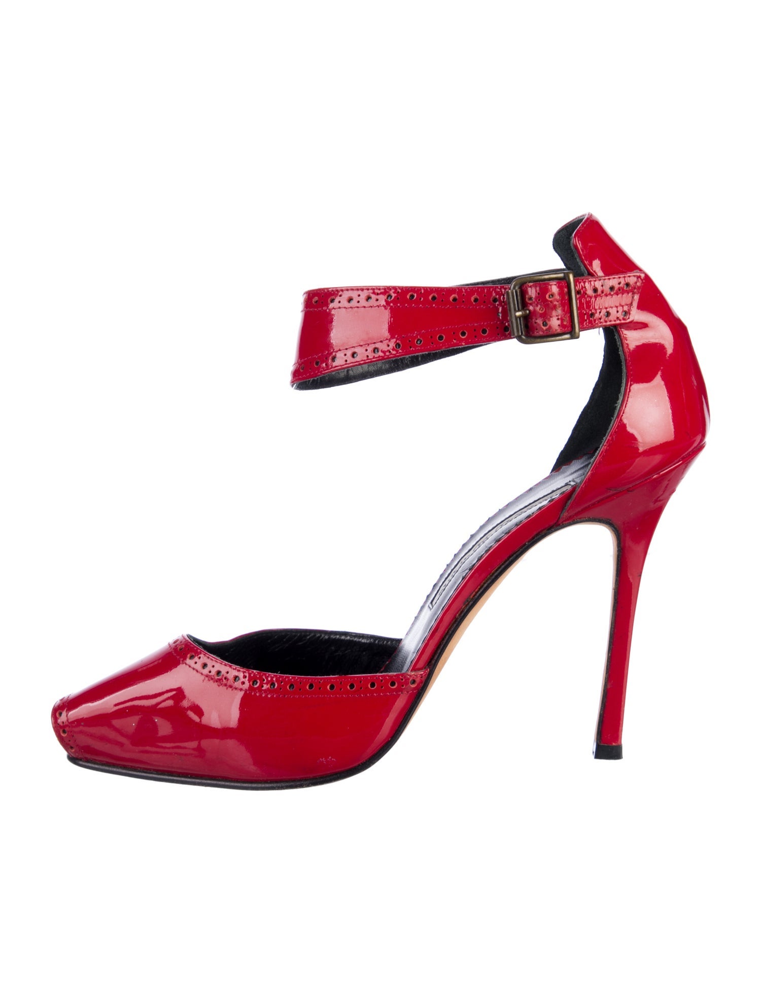 Manolo Blahnik Patent Leather Lasercut Accents Sandals