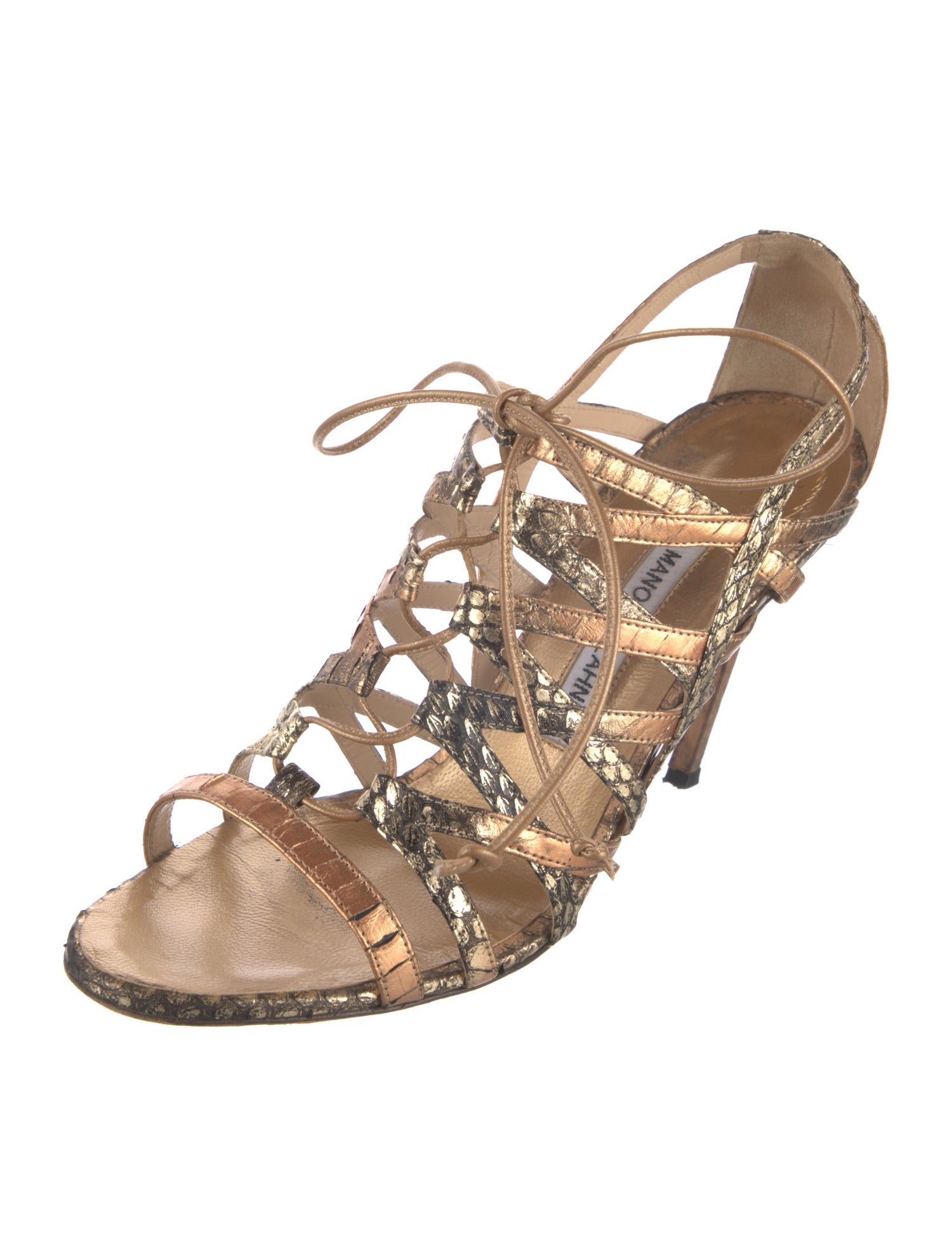 Manolo Blahnik Leather Animal Print Gladiator Sandals