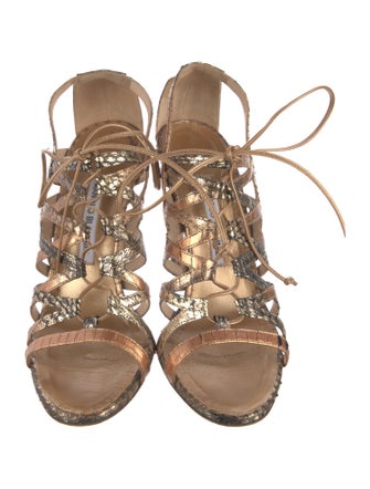 Manolo Blahnik Leather Animal Print Gladiator Sandals