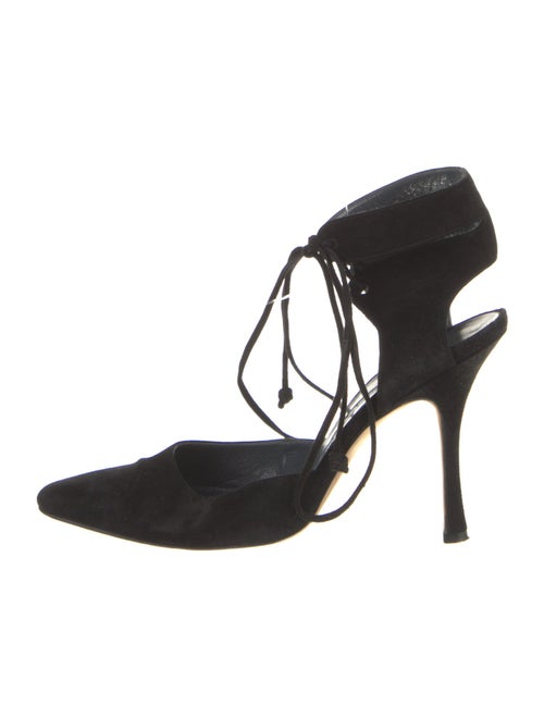 Manolo Blahnik Suede Cutout Accent T-Strap Pumps