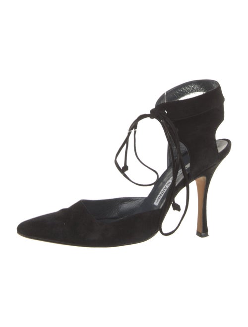 Manolo Blahnik Suede Cutout Accent T-Strap Pumps