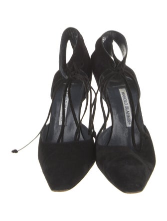 Manolo Blahnik Suede Cutout Accent T-Strap Pumps