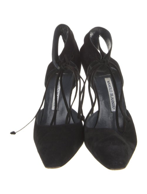 Manolo Blahnik Suede Cutout Accent T-Strap Pumps