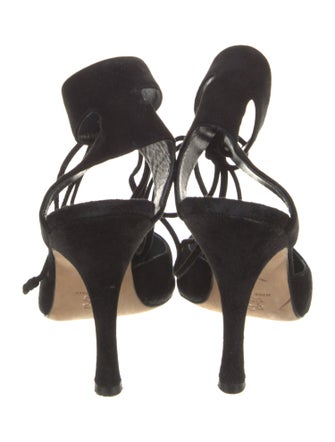 Manolo Blahnik Suede Cutout Accent T-Strap Pumps