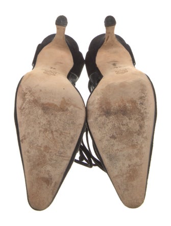 Manolo Blahnik Suede Cutout Accent T-Strap Pumps