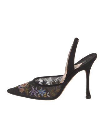 Manolo Blahnik Mesh Floral Print Slingback Pumps
