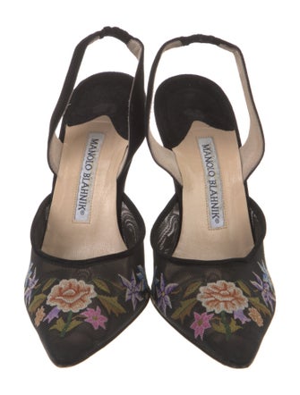 Manolo Blahnik Mesh Floral Print Slingback Pumps
