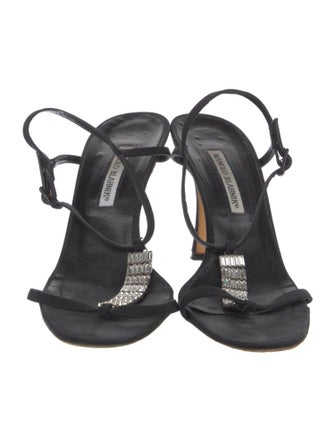 Manolo Blahnik Satin Crystal Embellishments T-Strap Sandals