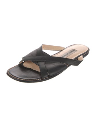 Manolo Blahnik Leather Colorblock Pattern Slides