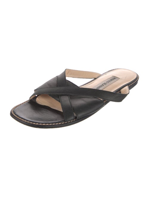 Manolo Blahnik Leather Colorblock Pattern Slides