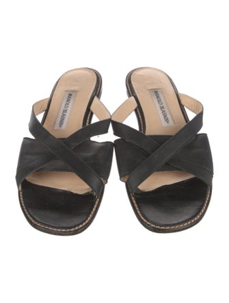 Manolo Blahnik Leather Colorblock Pattern Slides