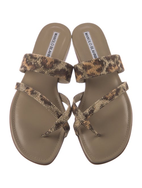 Manolo Blahnik Leather Animal Print Slides