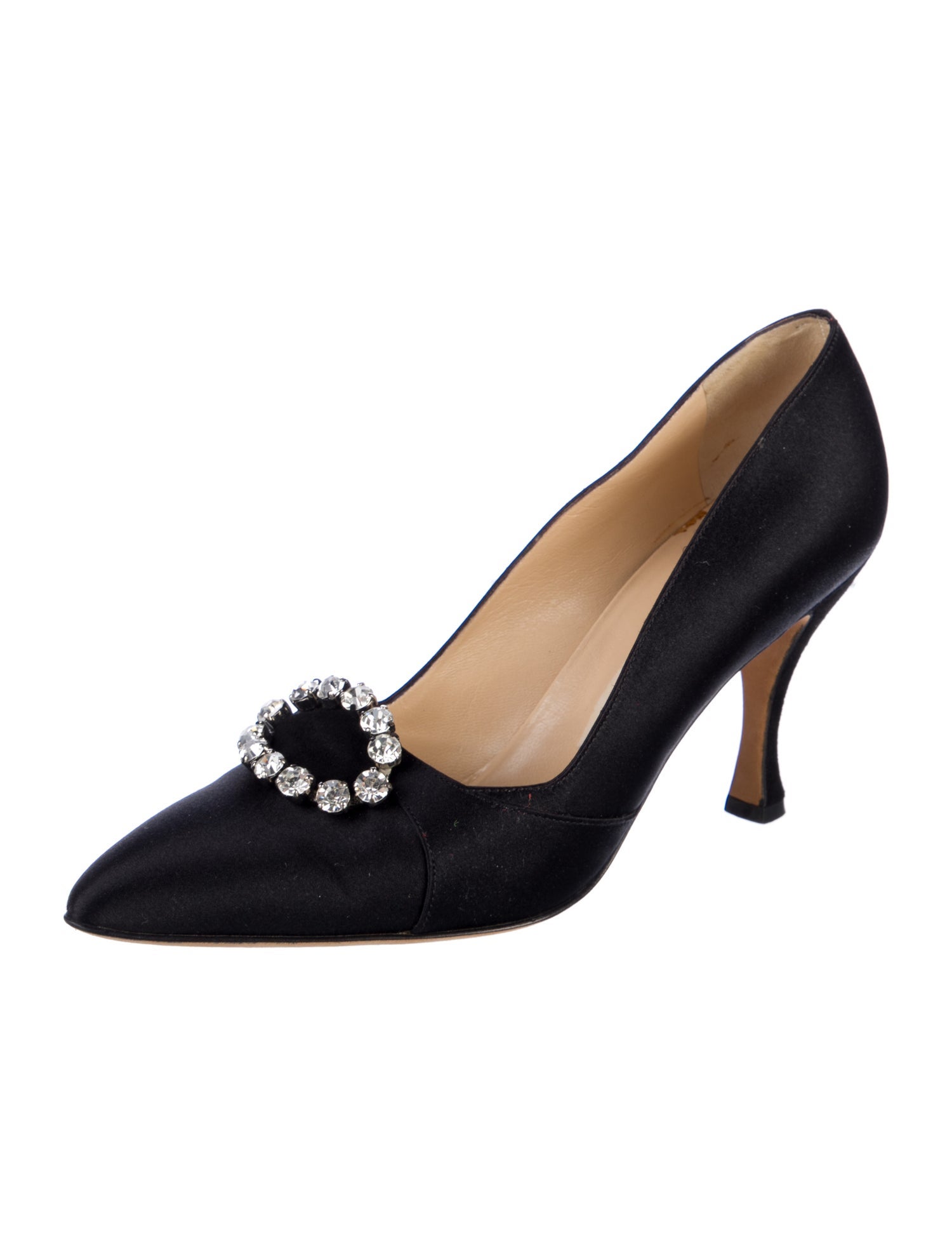 Manolo Blahnik Satin Crystal Embellishments Pumps