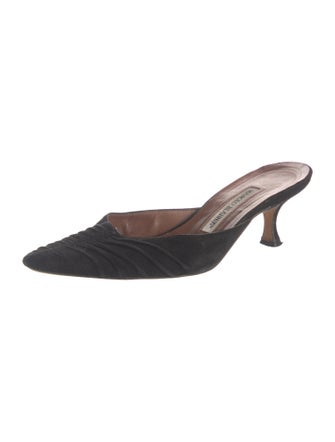 Manolo Blahnik Suede Pleated Accents Mules