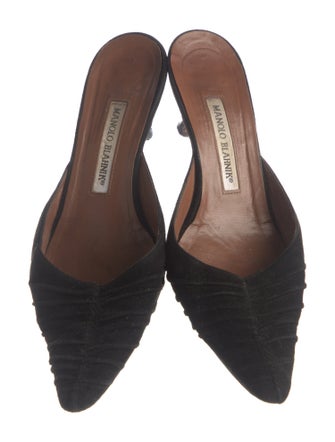 Manolo Blahnik Suede Pleated Accents Mules
