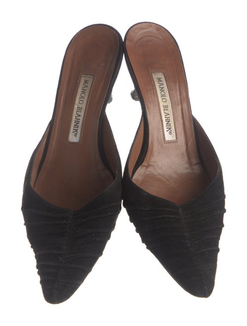 Manolo Blahnik Suede Pleated Accents Mules