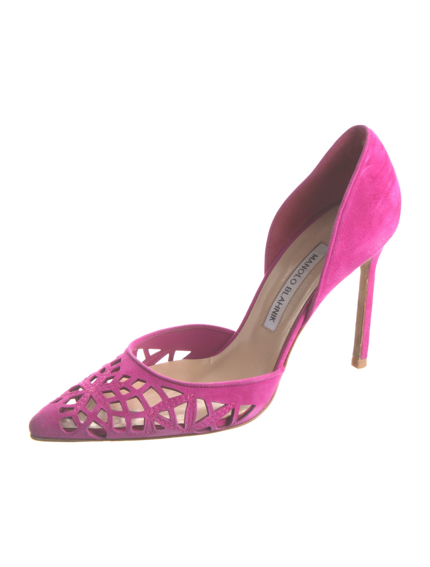Manolo Blahnik Suede Lasercut Accents D'Orsay Pumps