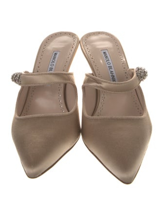 Manolo Blahnik Satin Crystal Embellishments Mules