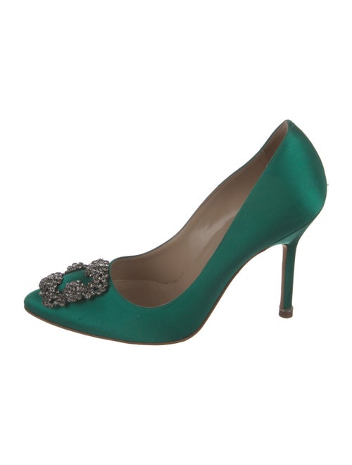 Manolo Blahnik Satin Crystal Embellishments Pumps