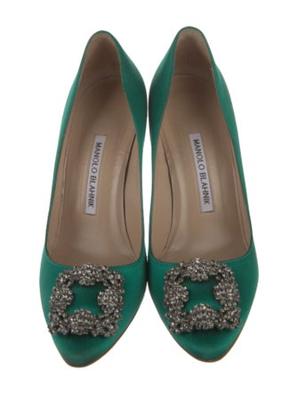 Manolo Blahnik Satin Crystal Embellishments Pumps