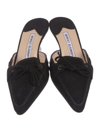 Manolo Blahnik Suede Bow Accents Mules