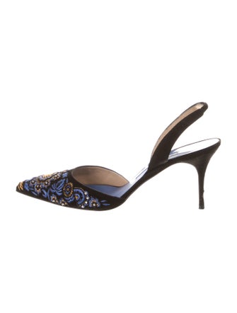 Manolo Blahnik Suede Printed Slingback Pumps