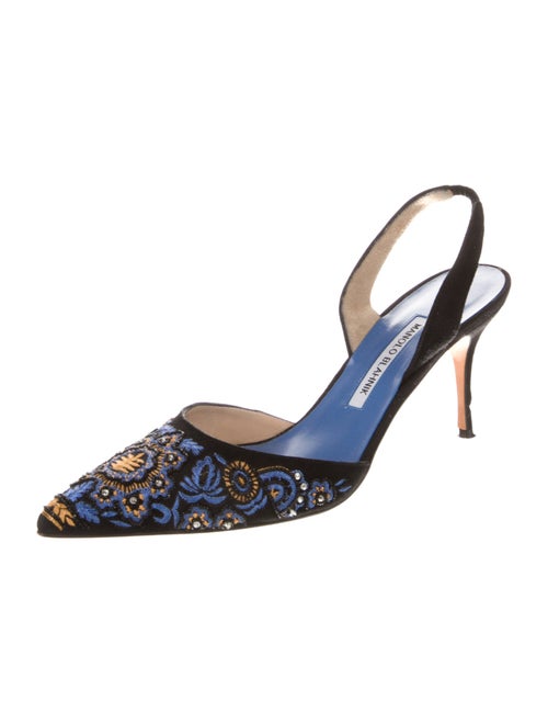 Manolo Blahnik Suede Printed Slingback Pumps