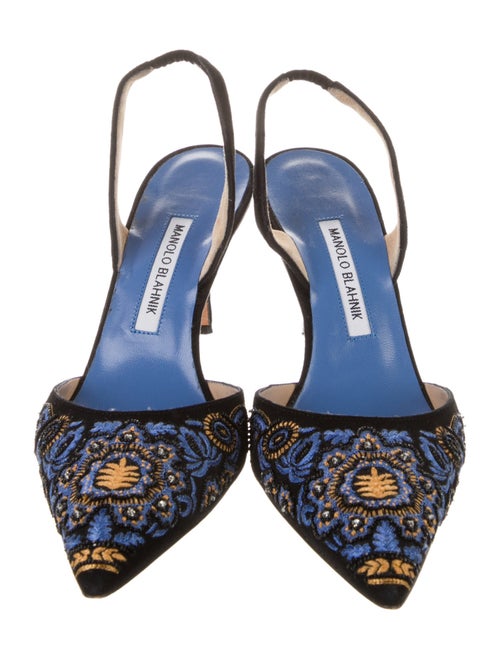 Manolo Blahnik Suede Printed Slingback Pumps