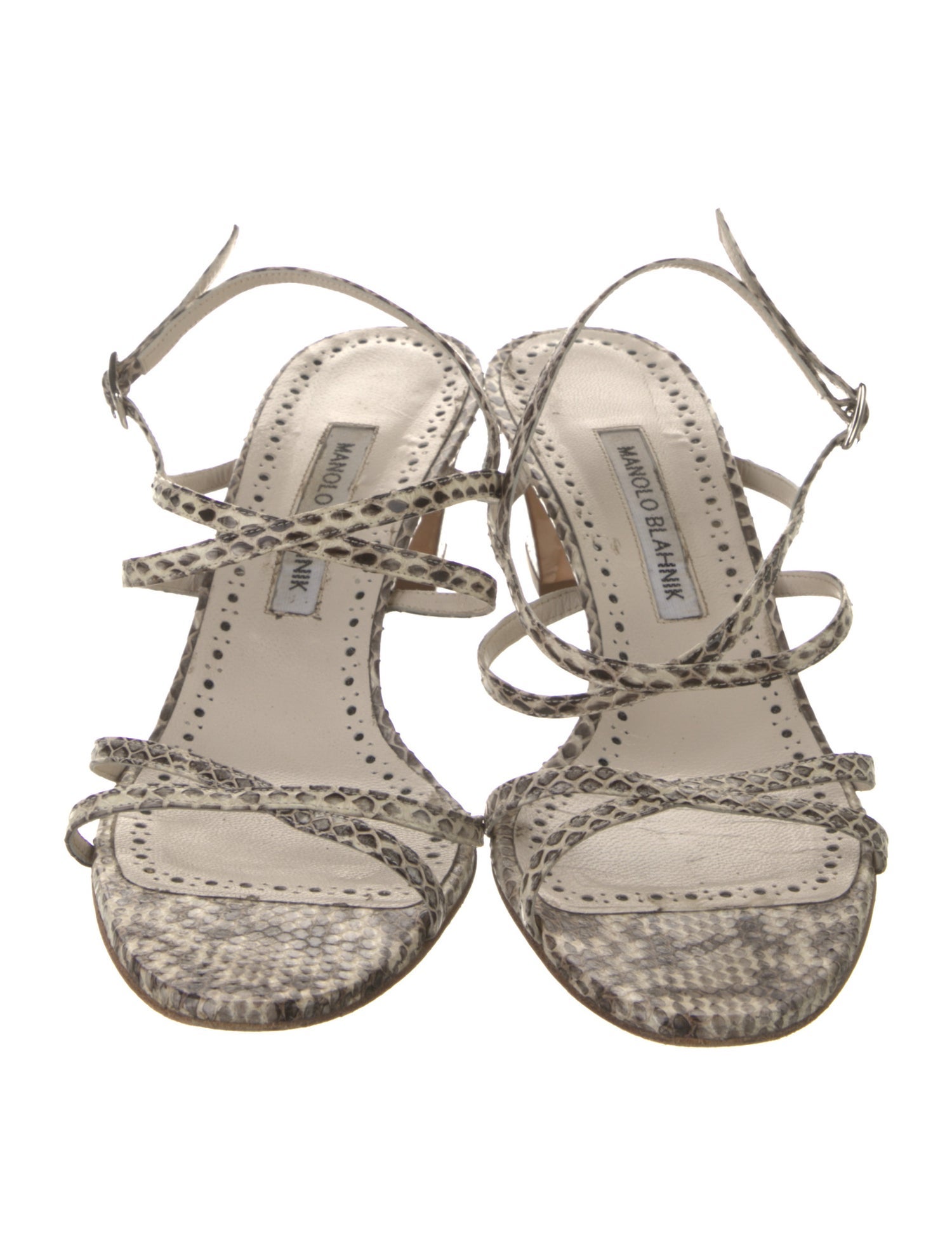 Manolo Blahnik Python Animal Print Slingback Sandals