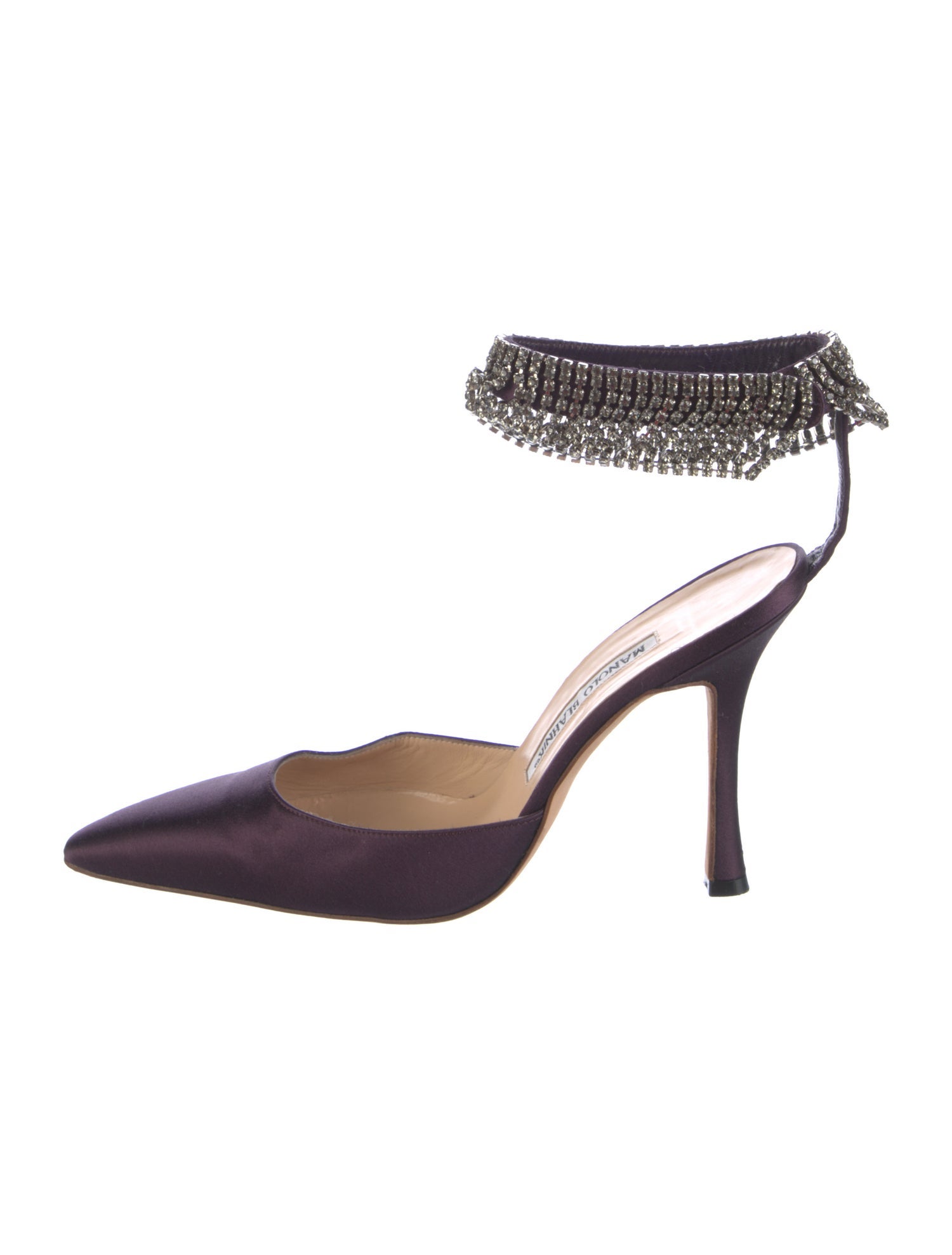Manolo Blahnik Satin Crystal Embellishments D'Orsay Pumps