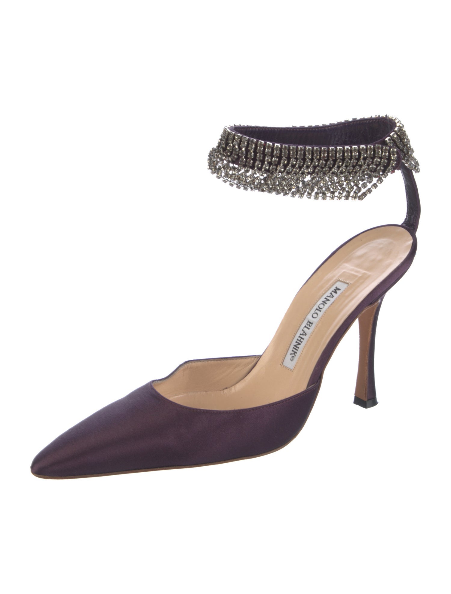 Manolo Blahnik Satin Crystal Embellishments D'Orsay Pumps