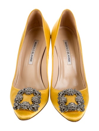 Manolo Blahnik Satin Crystal Embellishments Pumps