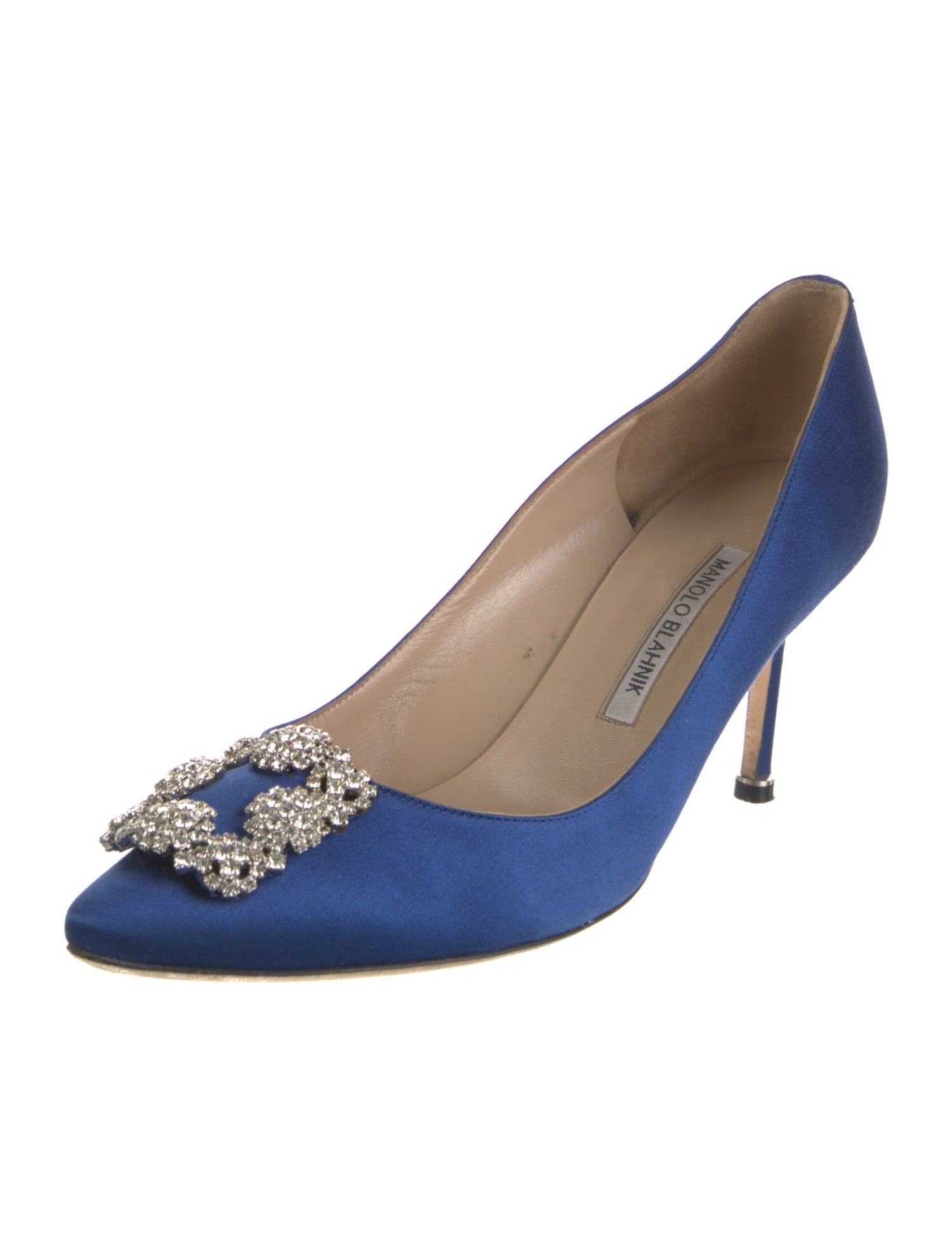 Manolo Blahnik Satin Crystal Embellishments Pumps