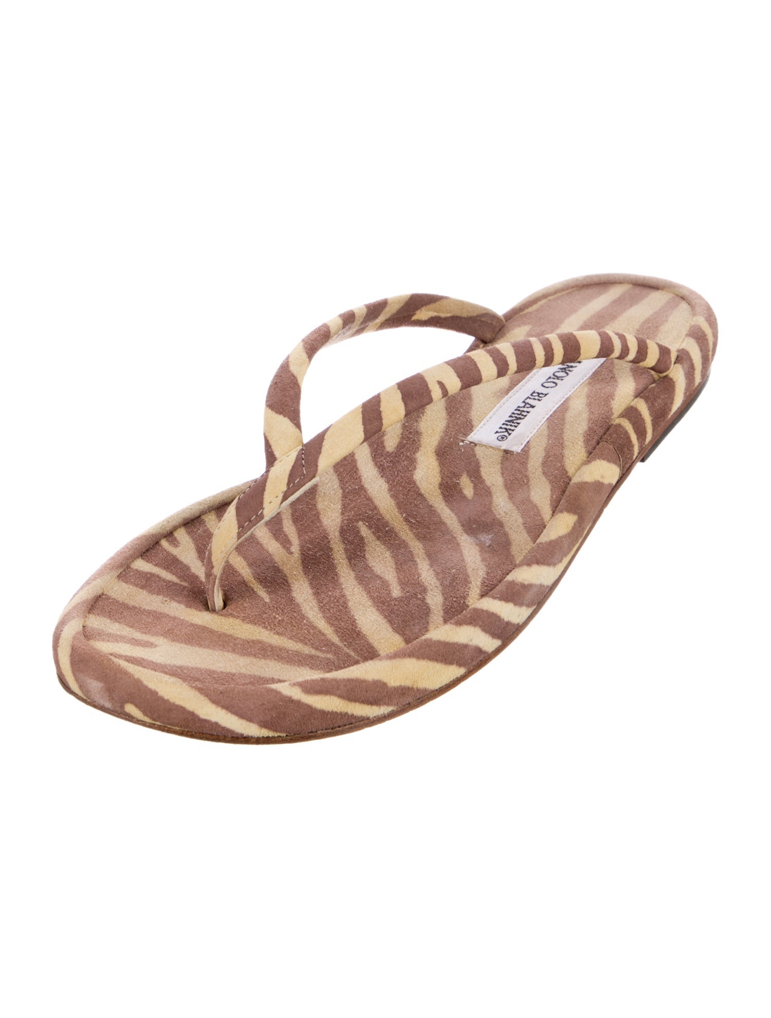 Manolo Blahnik Suede Printed Slides