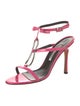 Manolo Blahnik Patent Leather Striped T-Strap Sandals