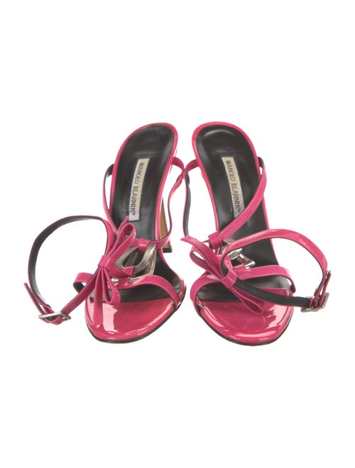 Manolo Blahnik Patent Leather Striped T-Strap Sandals