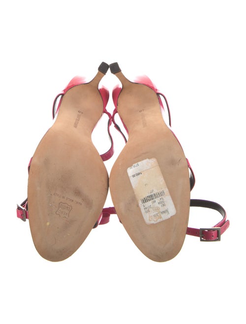 Manolo Blahnik Patent Leather Striped T-Strap Sandals